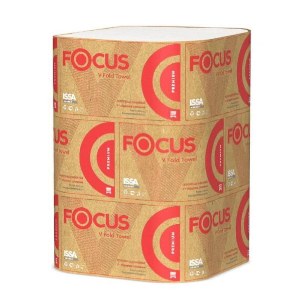 Полотенца бумажные листовые Focus Premium V-сложения 2-слойные 15 пачек  по 200 листов (артикул производителя 5049977)