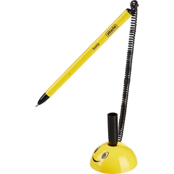 Ручка шариковая на липучке Attache Smile синяя (для стола, желтый корпус, толщина линии 0.5 мм)