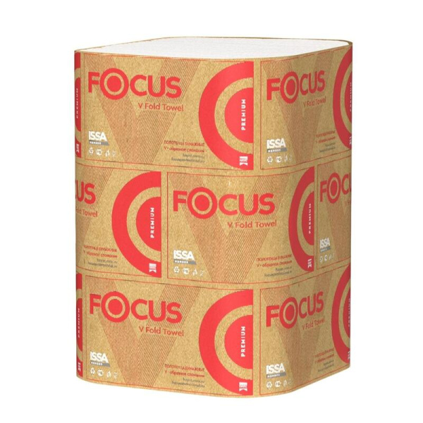 Полотенца бумажные листовые Focus Premium V-сложения 2-слойные 15 пачек  по 200 листов