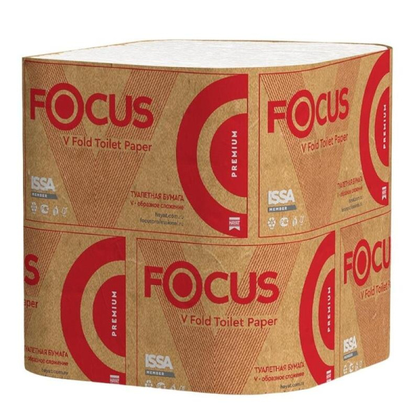 Бумага туалетная листовая Focus Premium 2-слойная 15 пачек по 250 листов