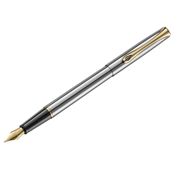Ручка перьевая Diplomat Traveller stainless steel gold F цвет чернил синий цвет корпуса серебристый (артикул производителя D10057453)