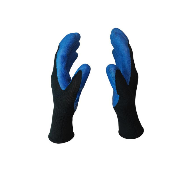Перчатки рабочие Scaffa Grip нейлоновые с латексным покрытием  черные/голубые (13 класс, размер 8, M)