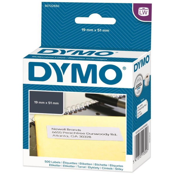 Картридж для принтера этикеток DYMO S0722550 LW (19 мм x 51 мм, цвет ленты белый, шрифт черный)
