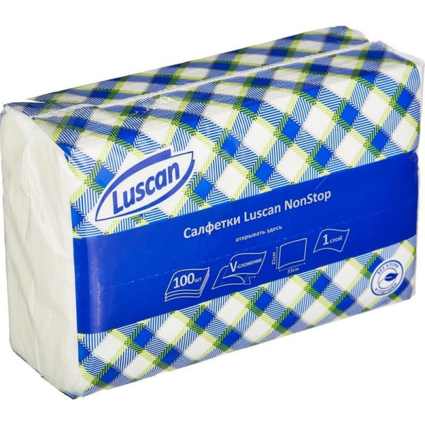 Салфетки бумажные Luscan NonStop 21x33 см белые 1-слойные 100 штук в упаковке