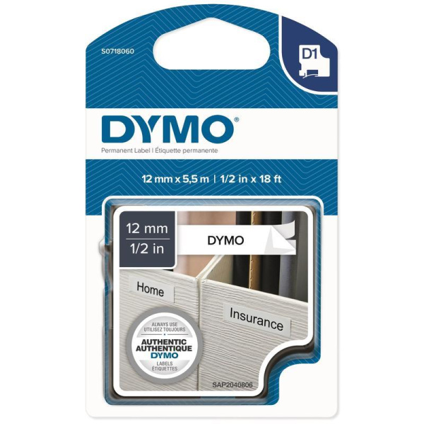 Картридж для принтера этикеток DYMO S0718060 (12 мм x 5,5 м, цвет ленты белый, шрифт черный)