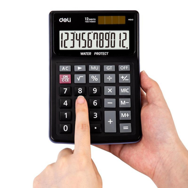 Калькулятор настольный Deli EM04031 12-разрядный черный 150x128x42 мм