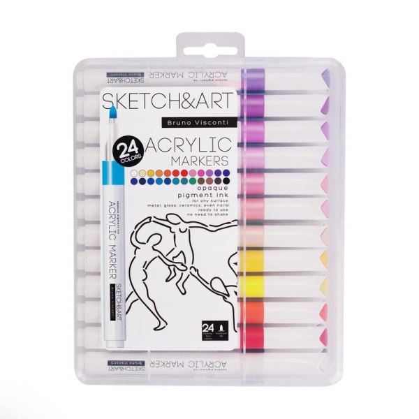 Набор акриловых маркеров Sketch&Art 24 цвета (толщина линии 1-3  мм) пулевидный наконечник