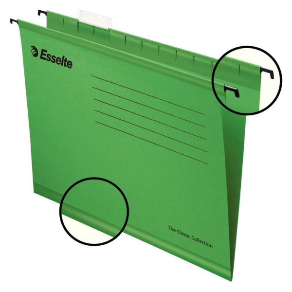 Подвесная папка Esselte Plus Foolscap А4+ до 250 листов зеленая (25 штук в упаковке)