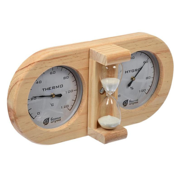 Термометр с гигрометром Банные штучки Банная станция с песочными часами 27x13.8x7.5 см