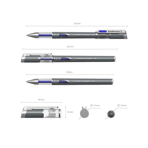 Ручка гелевая неавтоматическая ErichKrause Megapolis Gel синяя (толщина  линии 0.35 мм)