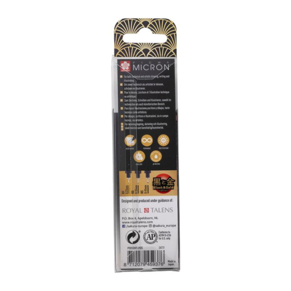 Набор капиллярных ручек Pigma Micron Gold Limited Edition 3 штуки черные