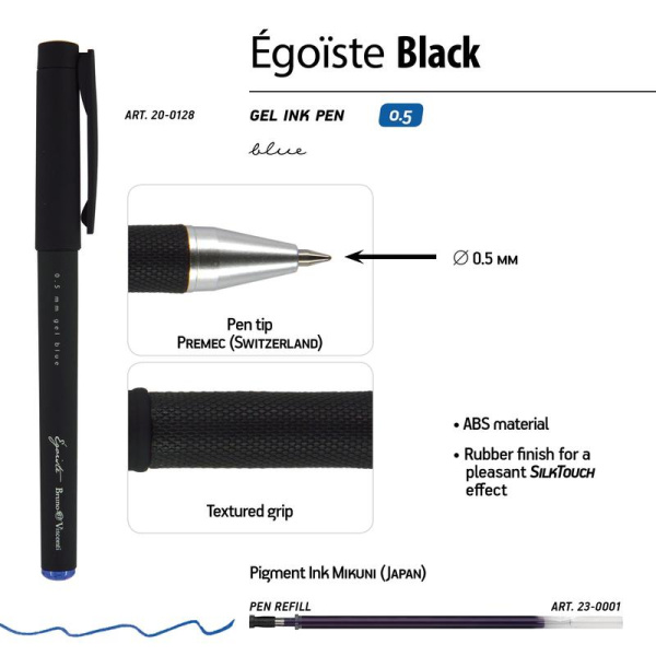 Ручка гелевая неавтоматическая Bruno Visconti SoftClick Black синяя  (толщина линии 0.4 мм)