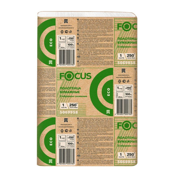 Полотенца бумажные для диспенсеров FOCUS Eco Zсл 1-слойные 12 пачек по  250 листов (артикул производителя 5069958)