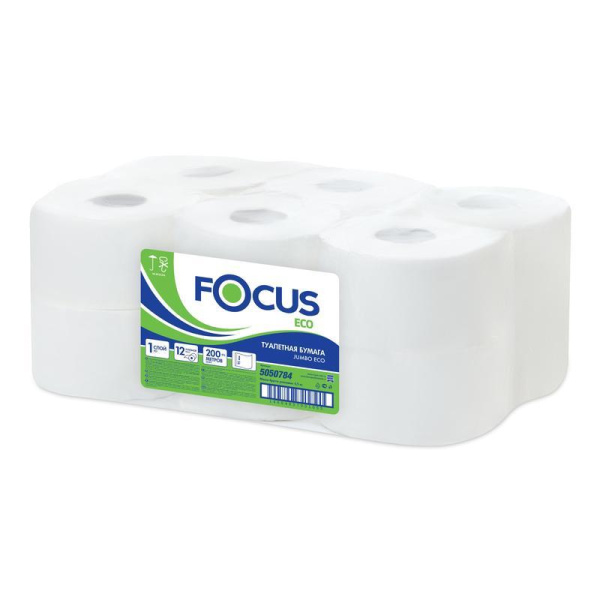 Бумага туалетная в рулонах Focus Eco Jumbo 1-слойная 12 рулонов по 200  метров (артикул производителя 5050784)