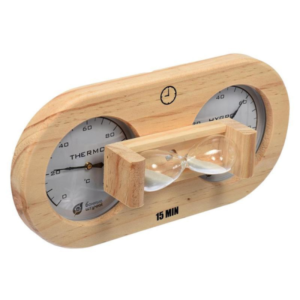 Термометр с гигрометром Банные штучки Банная станция с песочными часами 27x13.8x7.5 см
