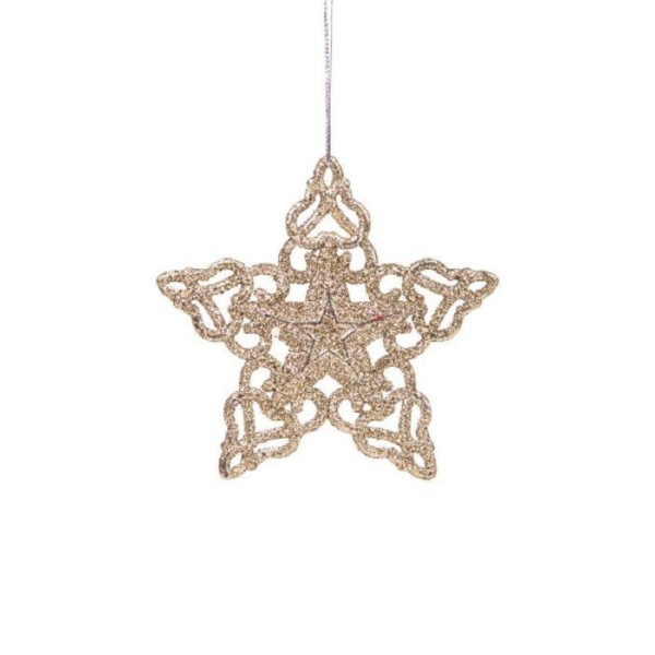Новогоднее украшение Звезда пластик серебрянное, золотое, красный  (диаметр 10 см)