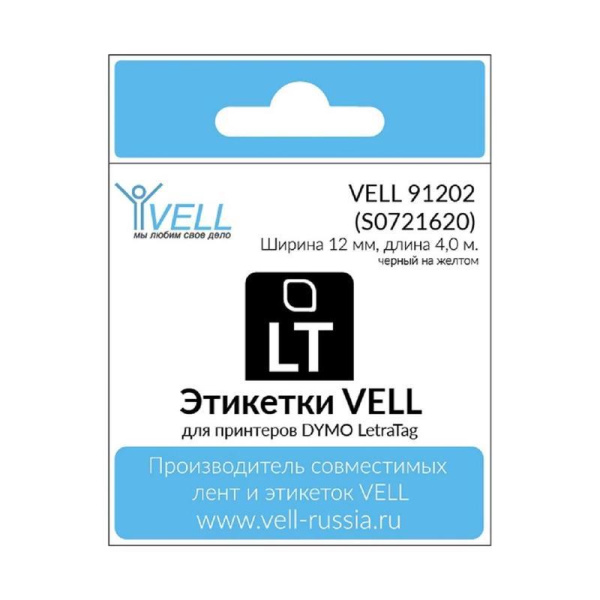 Картридж Vell VL-D-91202 для принтера этикеток (12 мм x 4 м, цвет ленты  желтый, шрифт черный)