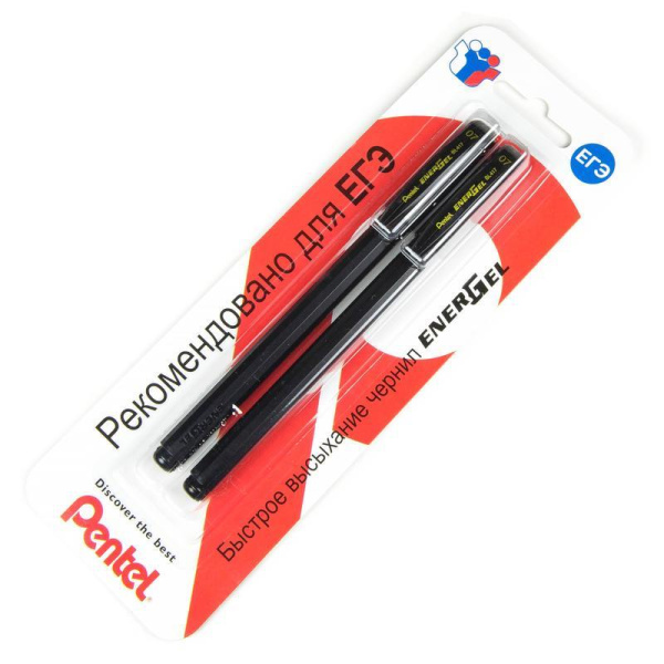 Ручка гелевая для ЕГЭ Pentel Energel черная (толщина линии 0.35 мм, 2 штуки в упаковке)