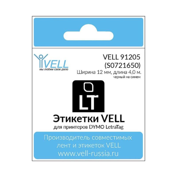 Картридж Vell VL-D-91205 для принтера этикеток (12 мм x 4 м, цвет ленты  синий, шрифт черный)