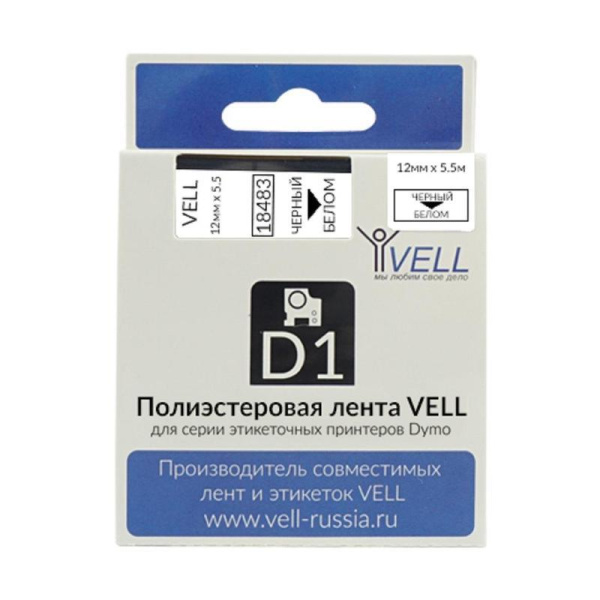 Картридж Vell VL-D-18483/16959 для принтера этикеток (12 мм x 5.5 м,  цвет ленты белый, шрифт черный)