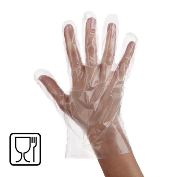 Перчатки одноразовые полиэтиленовые прозрачные (размер L, 100 штук/50 пар в упаковке)