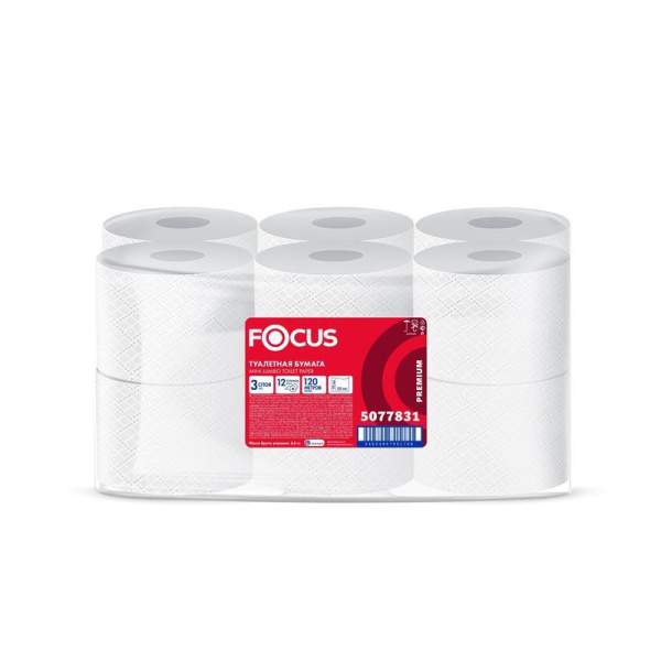 Бумага туалетная в рулонах Focus Jumbo Premium 3-слойная 12 рулонов по  120 метров (артикул производителя 5077831)