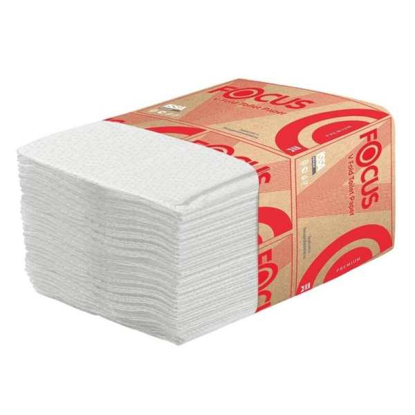 Бумага туалетная листовая Focus Premium 2-слойная 15 пачек по 250 листов