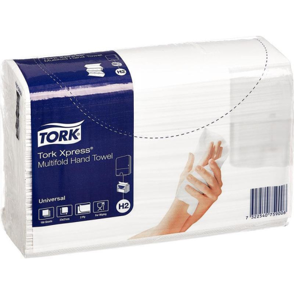 Полотенца бумажные листовые Tork Universal H2 471103 Z-сложения 2-слойные 20 пачек по 190 листов