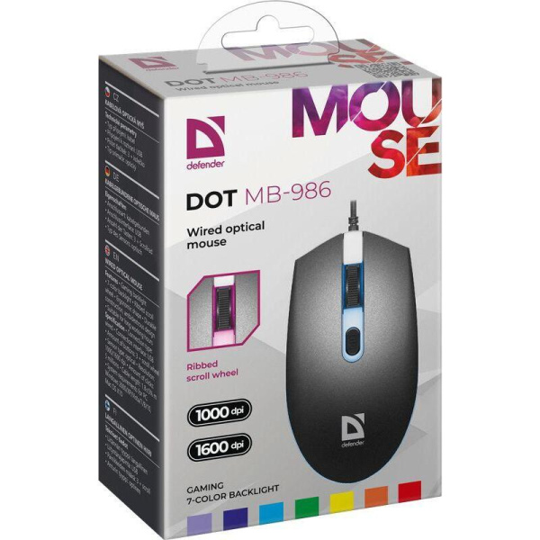 Мышь проводная Defender Dot MB-986 черная (52986)