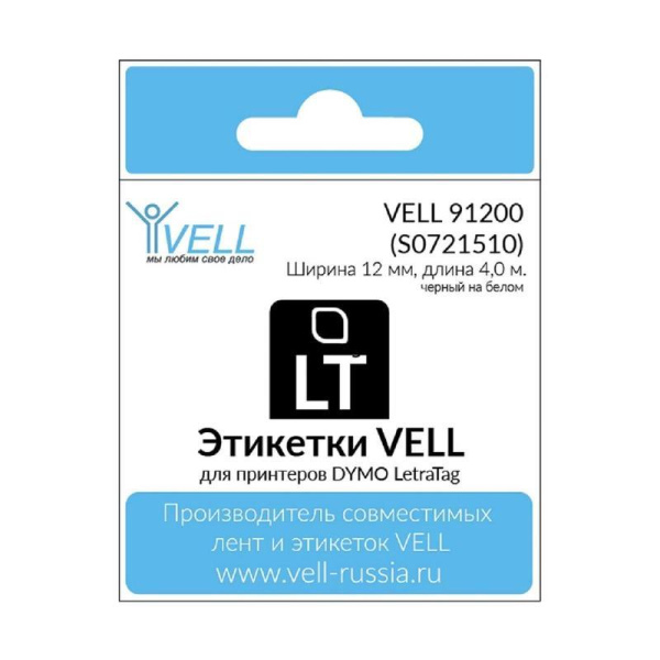 Картридж Vell VL-D-91200 для принтера этикеток (12 мм x 4 м, цвет ленты  белый, шрифт черный)