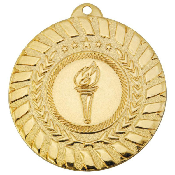 Медаль призовая 1 место Факел 50 мм золотистая