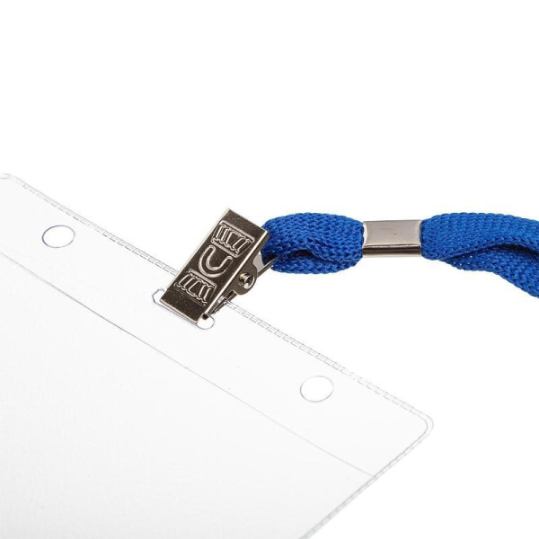 Бейджик с синей тесьмой для карточек 113х70 мм, с металлическим зажимом, Attache (10 штук)