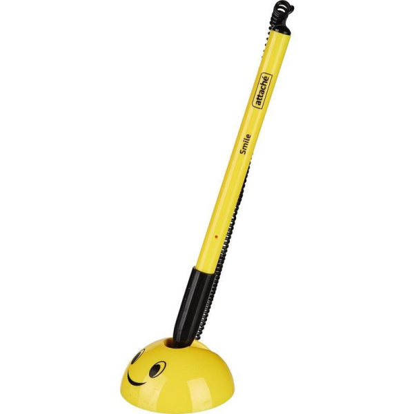 Ручка шариковая на липучке Attache Smile синяя (для стола, желтый корпус, толщина линии 0.5 мм)