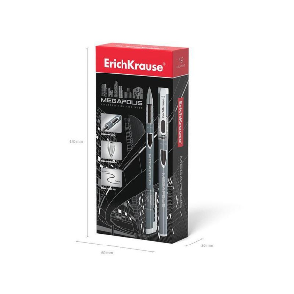 Ручка гелевая неавтоматическая ErichKrause Megapolis Gel черная (толщина  линии 0.35 мм)