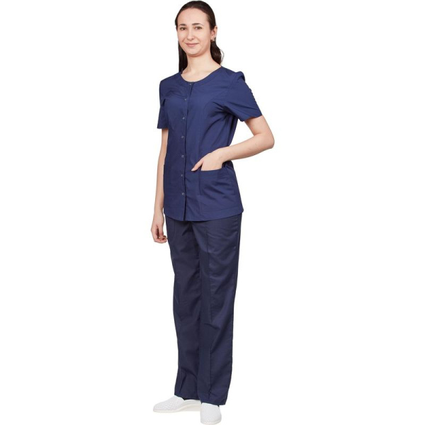 Блуза медицинская женская м16-БЛ с коротким рукавом синяя (размер 48-50,  рост 170-176)