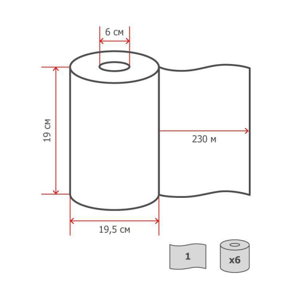 Полотенца бумажные в рулонах Терес Комфорт макси ЦВ Т-0160 1-слойные 6 рулонов по 230 метров