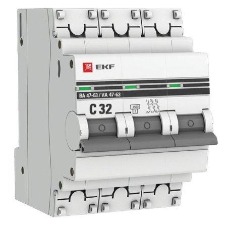 Выключатель автоматический EKF 3П 32А С 4500А (mcb4763-3-32C-pro)