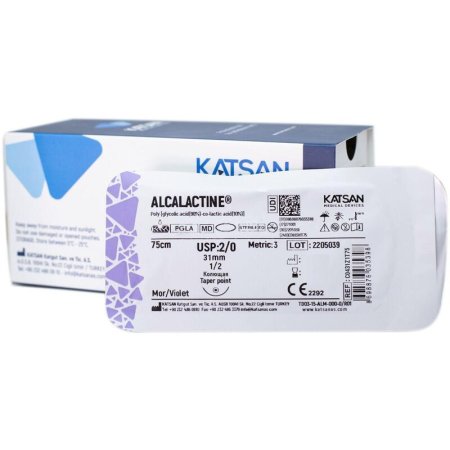 Шовный материал хирургический рассасывающийся Katsan USP 2/0 75 см  колющая игла  31 мм 1/2 (12 штук в упаковке)