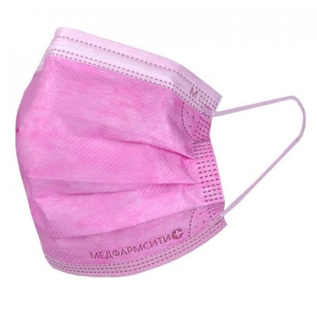 Маска медицинская одноразовая трехслойная Professional розовая на резинке (50 штук в  упаковке)