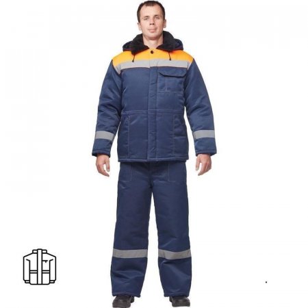 Куртка рабочая зимняя мужская з32-КУ с СОП синяя/оранжевая из смесовой  ткани (размер 44-46, рост 170-176)