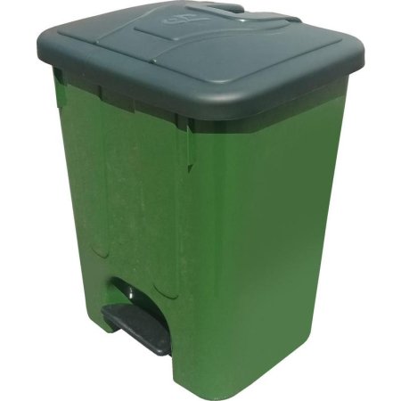 Контейнер-бак мусорный 40 л пластиковый с педалью и крышкой зеленый