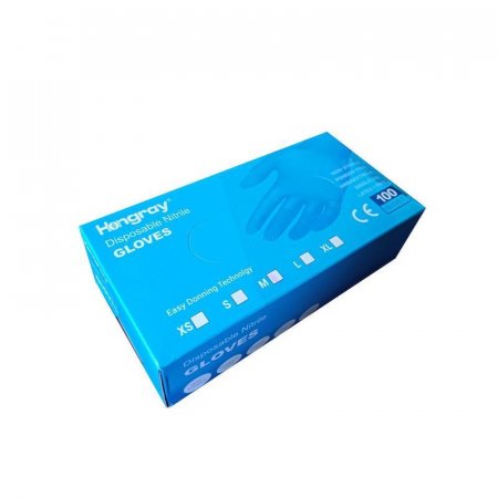 Перчатки одноразовые Hongray нитриловые неопудренные голубые (размер M,  100 штук/50 пар в упаковке)