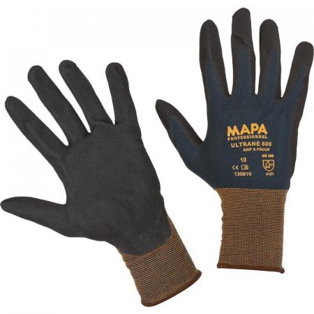 Перчатки защитные Mapa Professionnel Ultrane 500 трикотажные с  нитрильным покрытием черные (2 нити, 13 класс, размер 9, L)