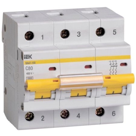 Выключатель автоматический IEK ВА47-100 3п 80А C 4500А (MVA40-3-080-C)