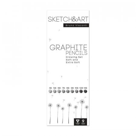 Набор чернографитных карандашей (4B-14B) Sketch&Art трехгранных (9 штук в наборе)