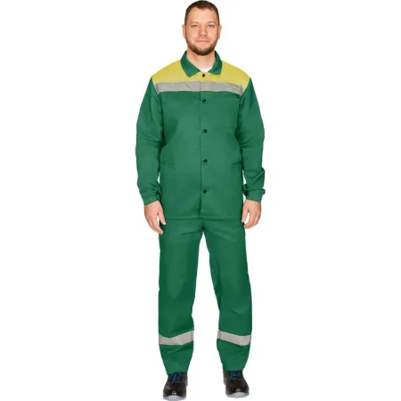 Костюм рабочий летний мужской л16-КПК с СОП зеленый/желтый (размер  64-66, рост 170-176)