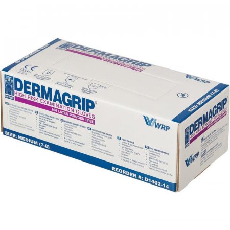 Перчатки медицинские смотровые латексные Dermagrip High Risk нестерильные неопудренные размер M (50 штук в упаковке) Перчатки медицинские смотровые латексные Dermagrip High Risk нестерильные неопудренные размер M (50 штук в упаковке)