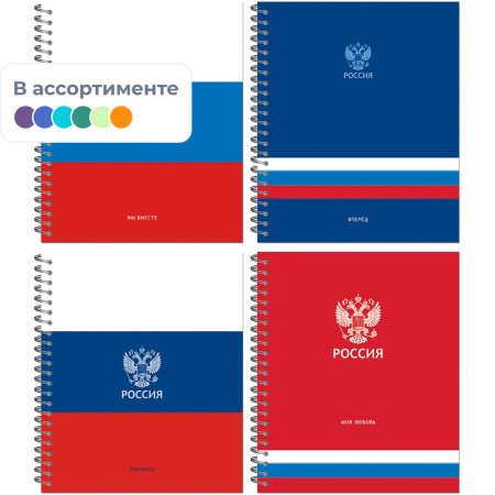 Тетрадь общая Россия А5 96л клетка спираль обл. картон, ассорти 21с18-96 Тетрадь общая Россия А5 96л клетка спираль обл. картон, ассорти 21с18-96