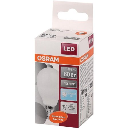 Лампа светодиодная Osram 6.5 Вт Е14 (Р, 4000 К, 600 Лм, 220 В,  4058075134263)