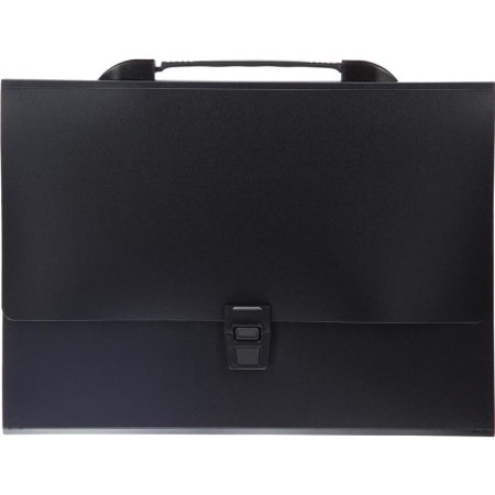 Портфель-картотека пластиковая Комус А4 черная (303x40x216 мм, 12   отделений)